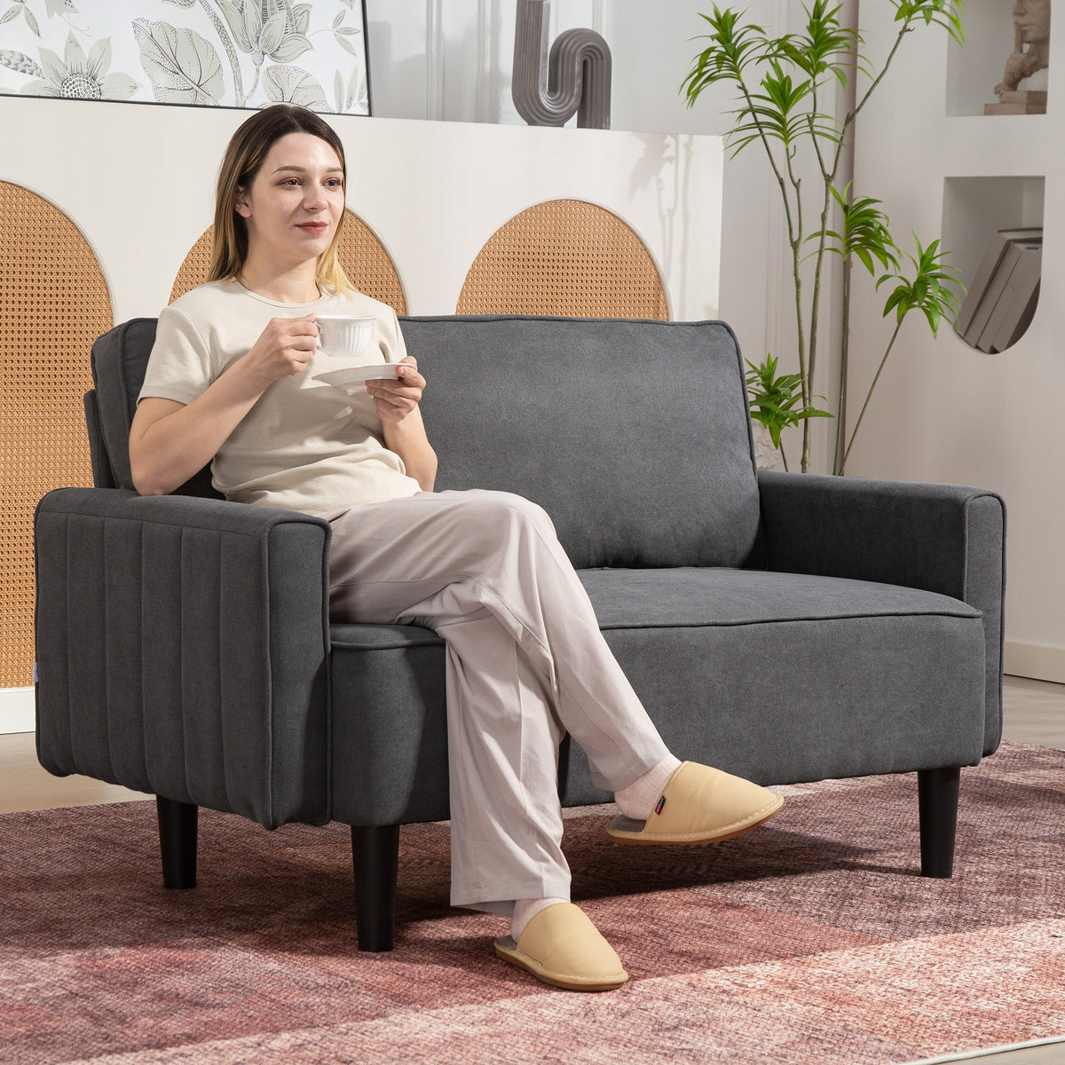 Linen Loveseat with Thick Padding