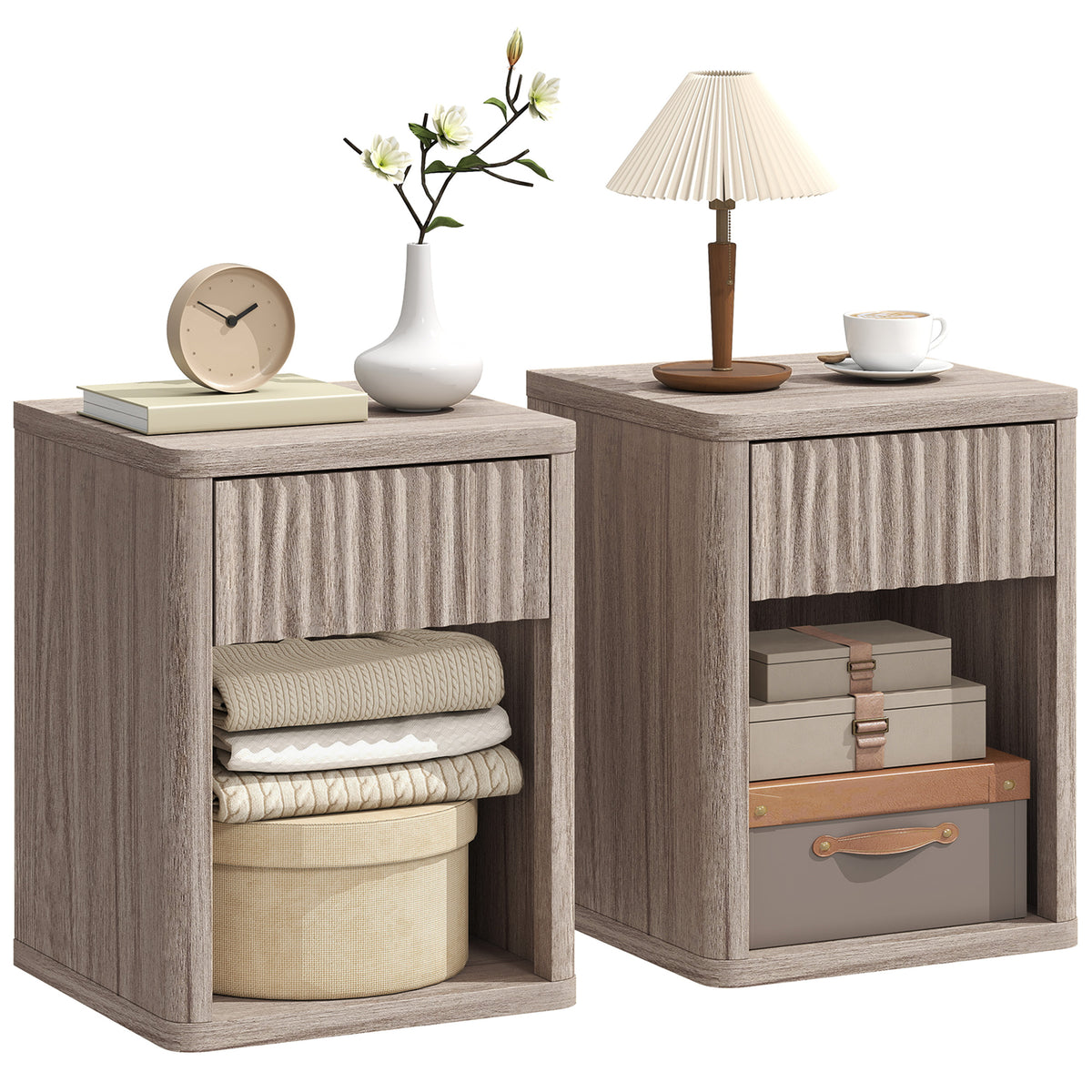 Nightstands with Drawer and Open Shelf, Set of 2 – 16"W x 20"H