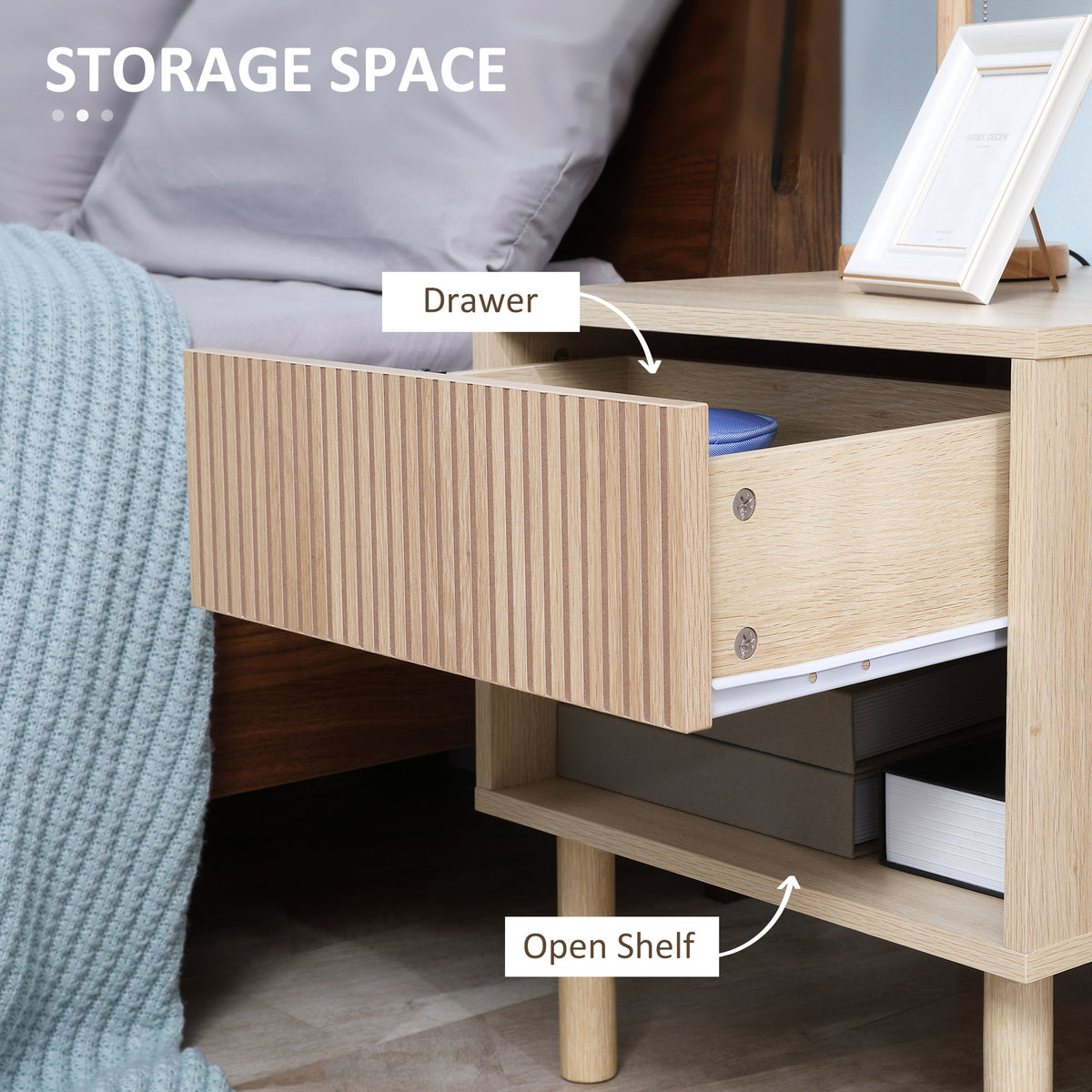 Bedside Tables with Drawer and Open Shelf, Set of 2 – 19"W x 20"H