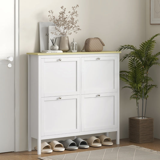 HOMCOM White Entryway Shoe Cabinet with 4 Flip Drawers, 20-Pair Storage
