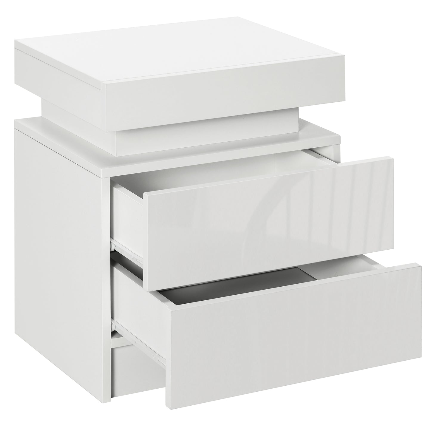 HOMCOM Modern LED Nightstand High Gloss Front 2-Drawer Bedside Table