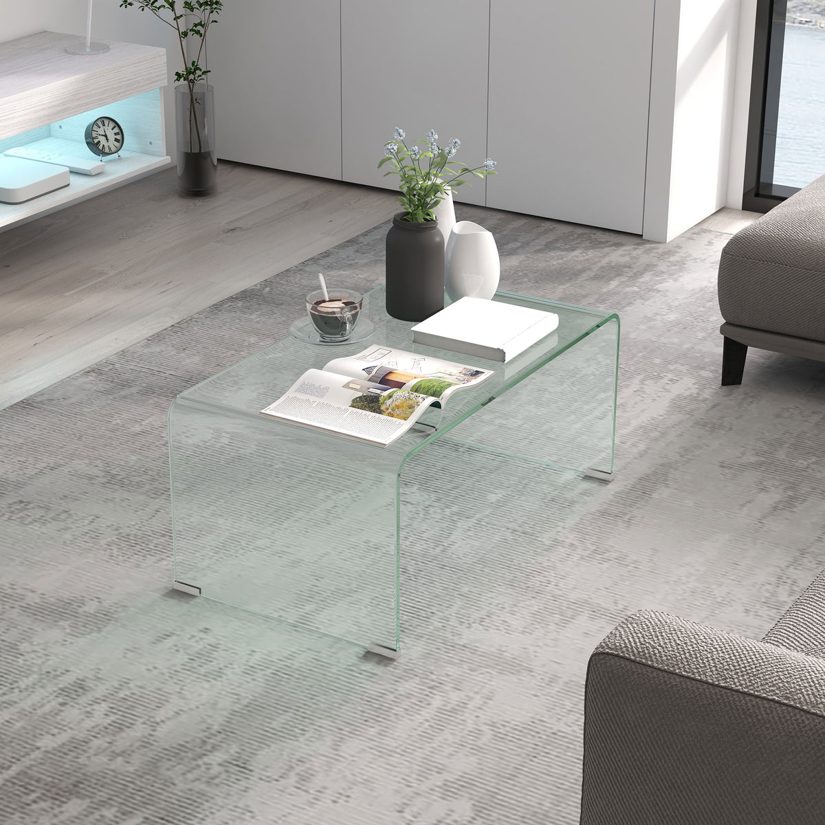 Clear Glass Coffee Table with Safe Rounded Edges