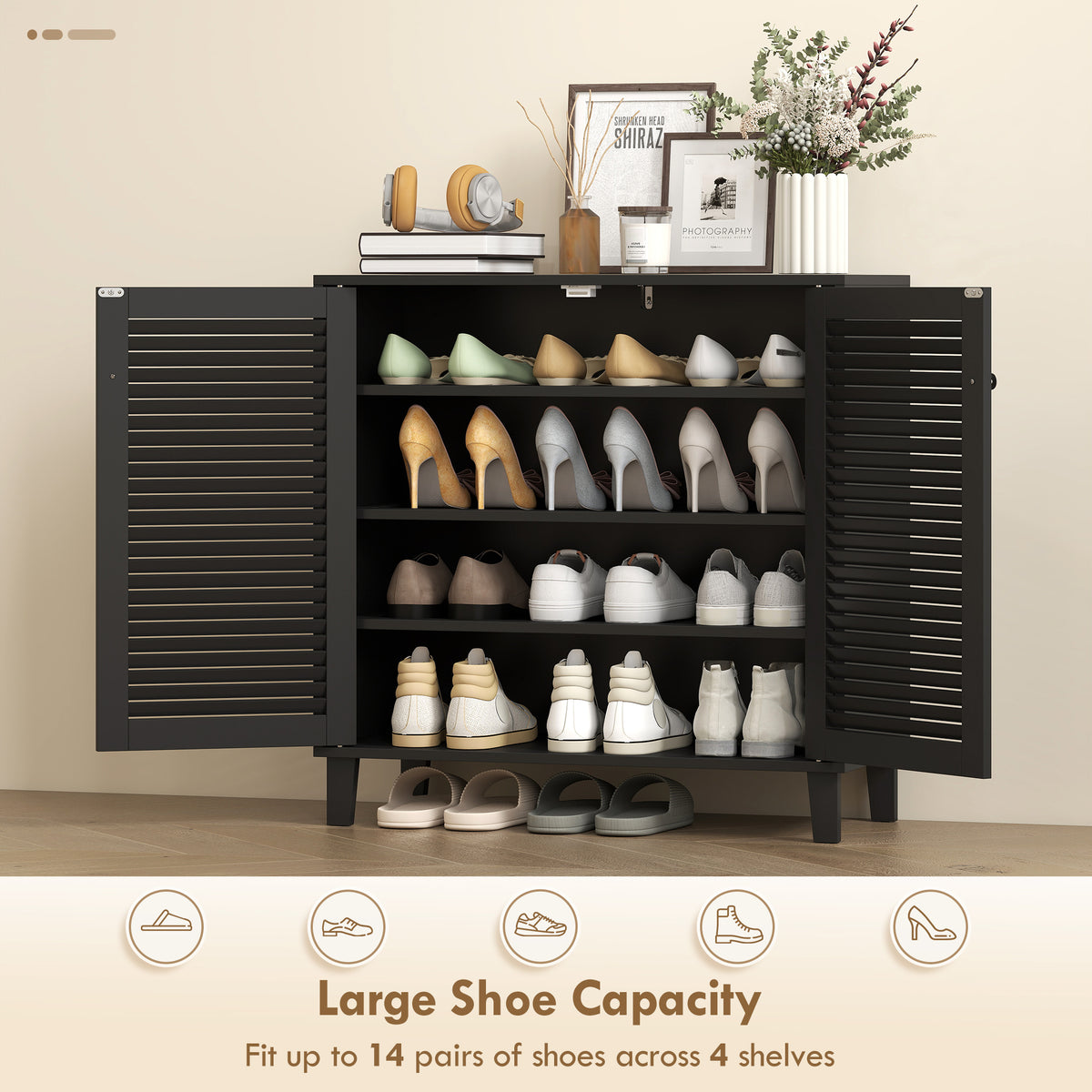 Shoe Cabinet with Adjustable Shelves – 31"W x 31"H