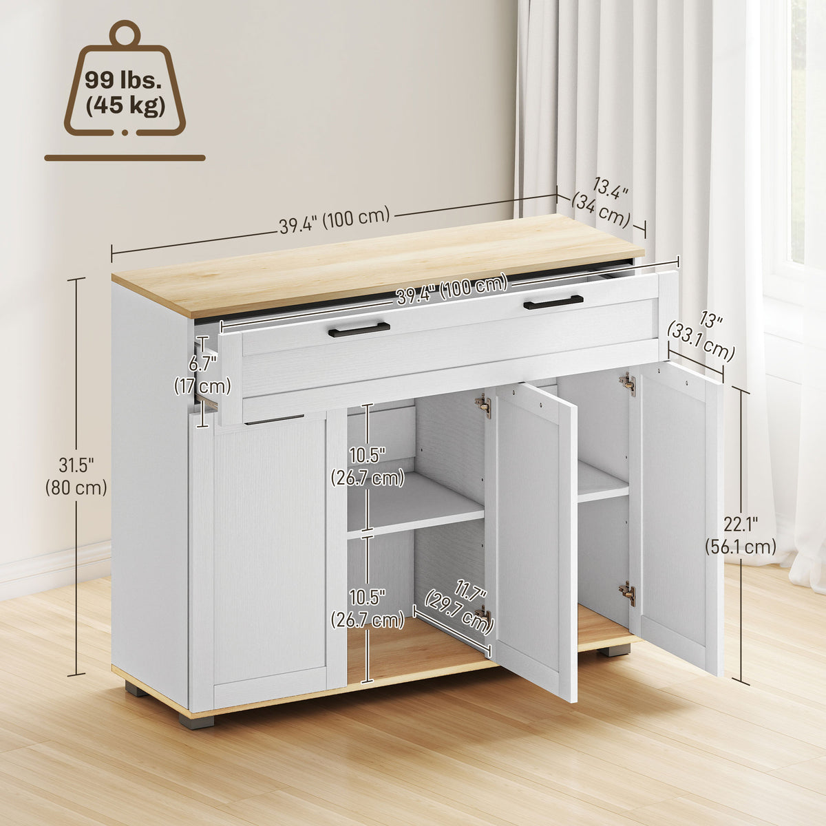 Modern Coffee Bar Cabinet with Wide Drawer – 39"W x 31"H