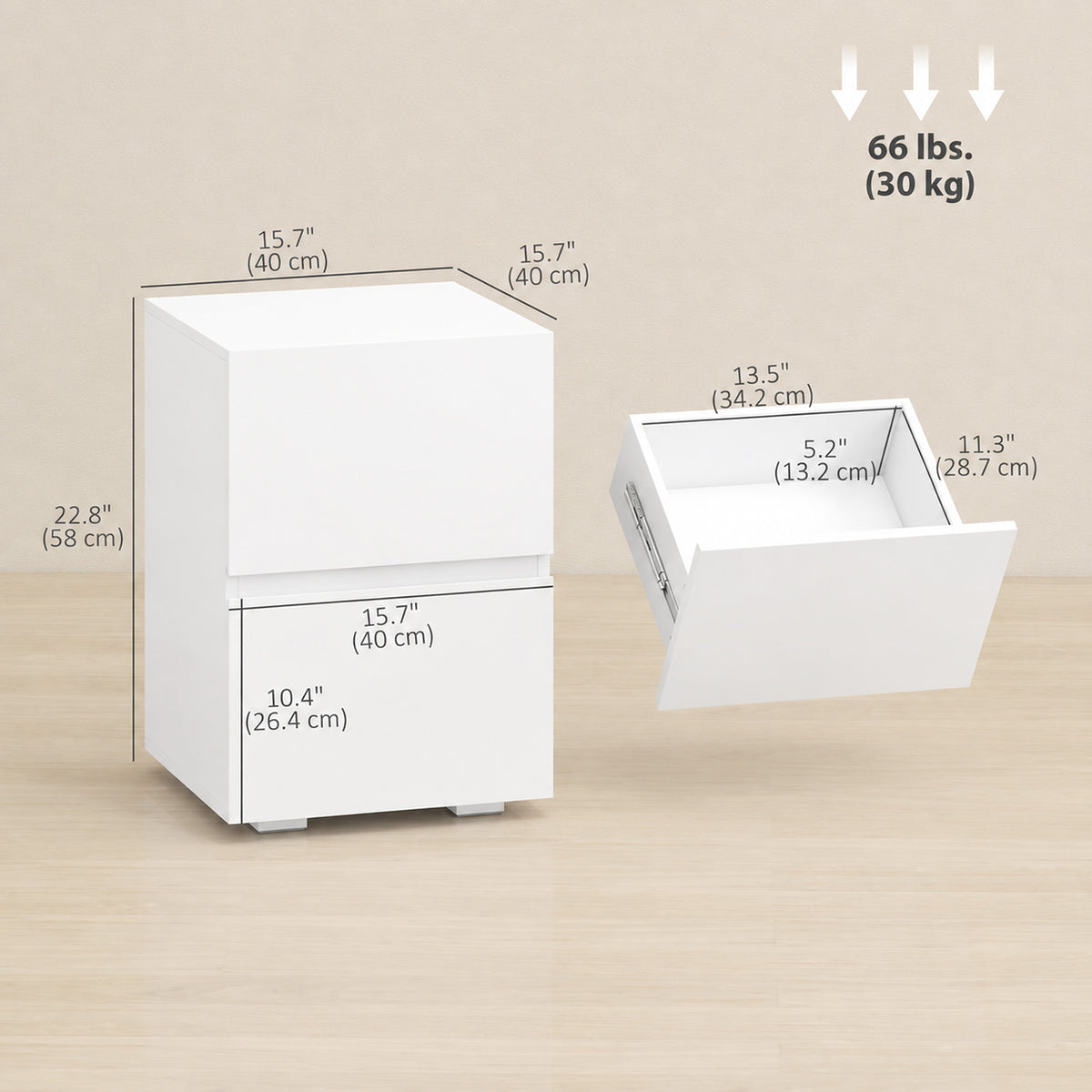 High Gloss 2-Drawer Nightstands, Set of 2 – 16"W x 23"H