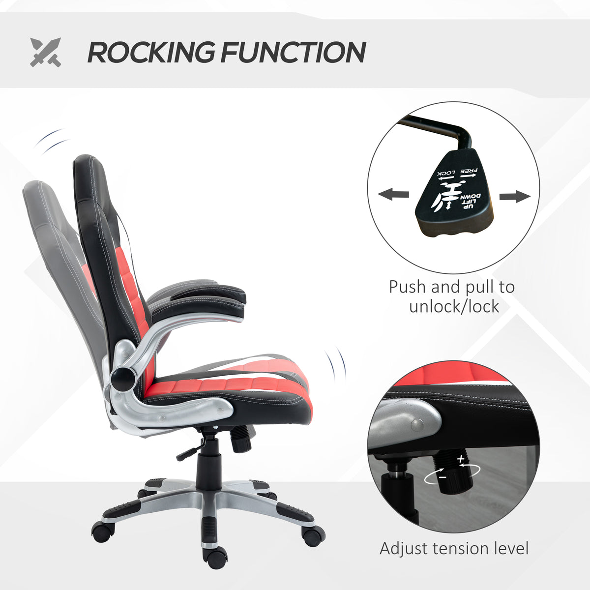 Racing Gaming Chair, PU Leather Executive Computer Desk Chair with Adjustable Height, Red