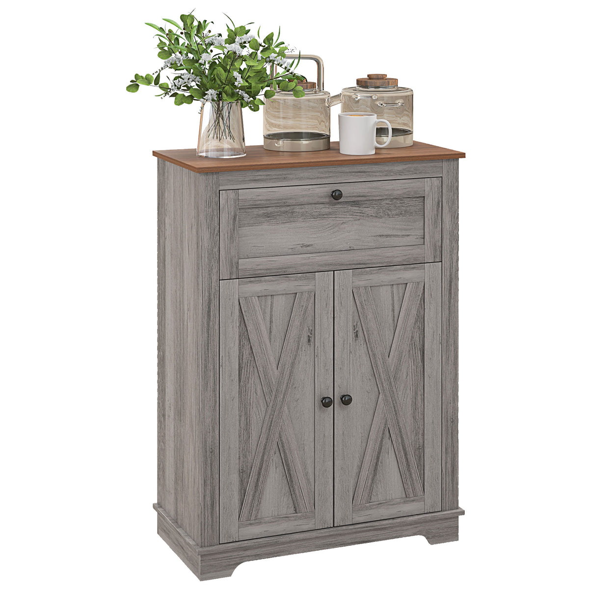 Farmhouse Storage Cabinet with Doors and Drawer – 24"W x 34"H