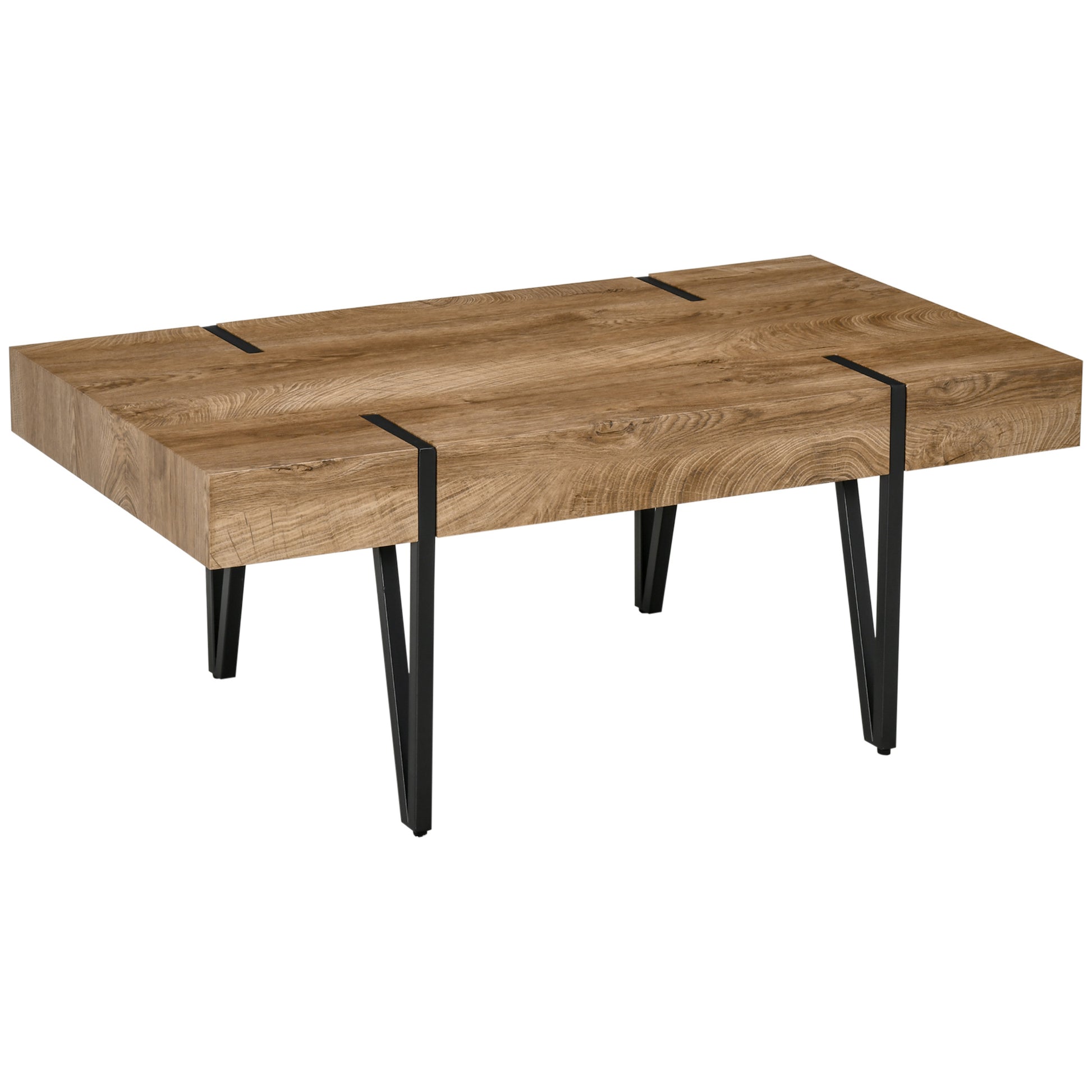 HOMCOM Rustic Rectangle Coffee Table with Steel Hairpin Legs for Home