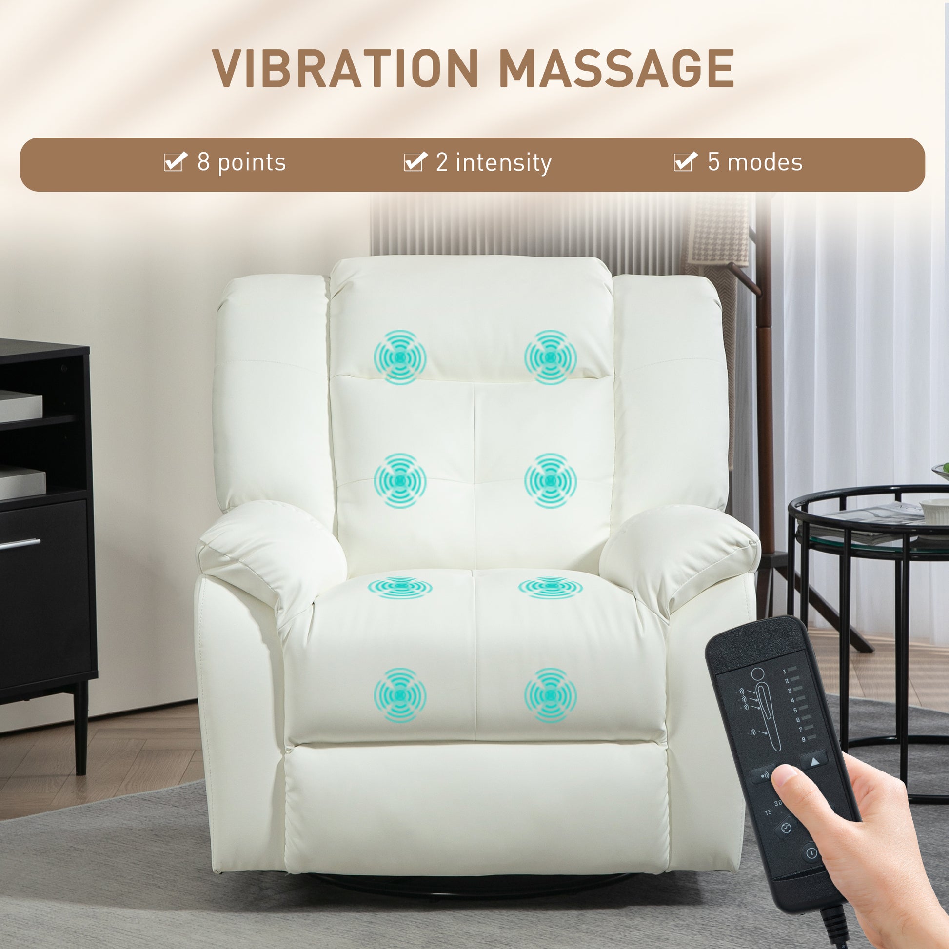 HOMCOM 8-Point Vibration Massage Recliner Chair, PU Leather, Swivel, Rocking