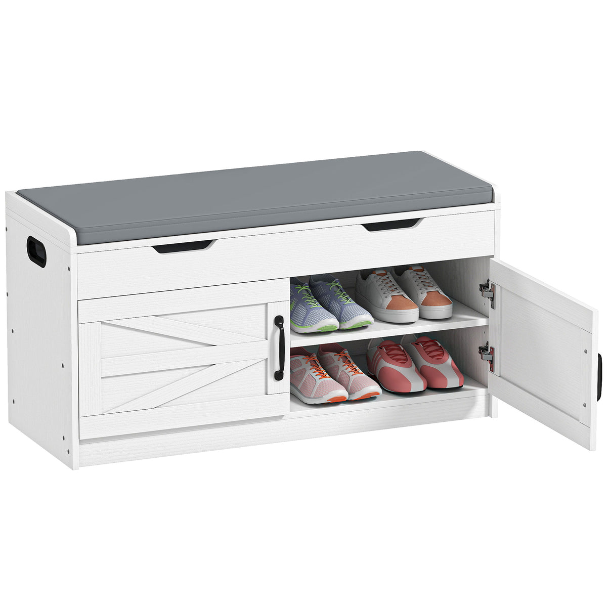 Entryway Shoe Storage Bench with 2-Tier Cabinet – 39"W x 20"H