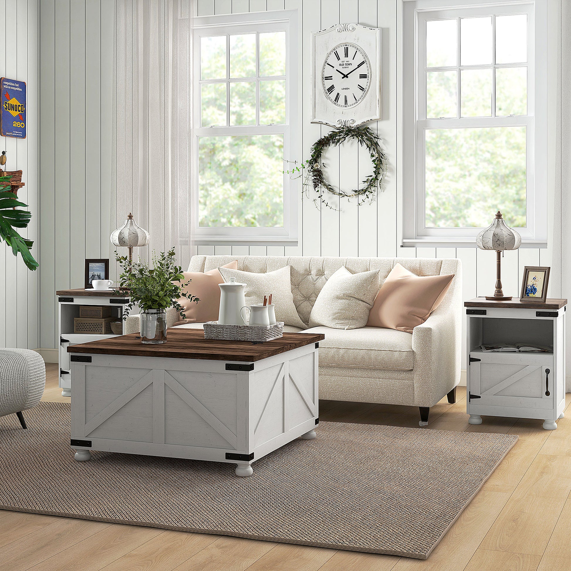 HOMCOM Coffee Table With Lift Top 32" Farmhouse Center Table, Antique White