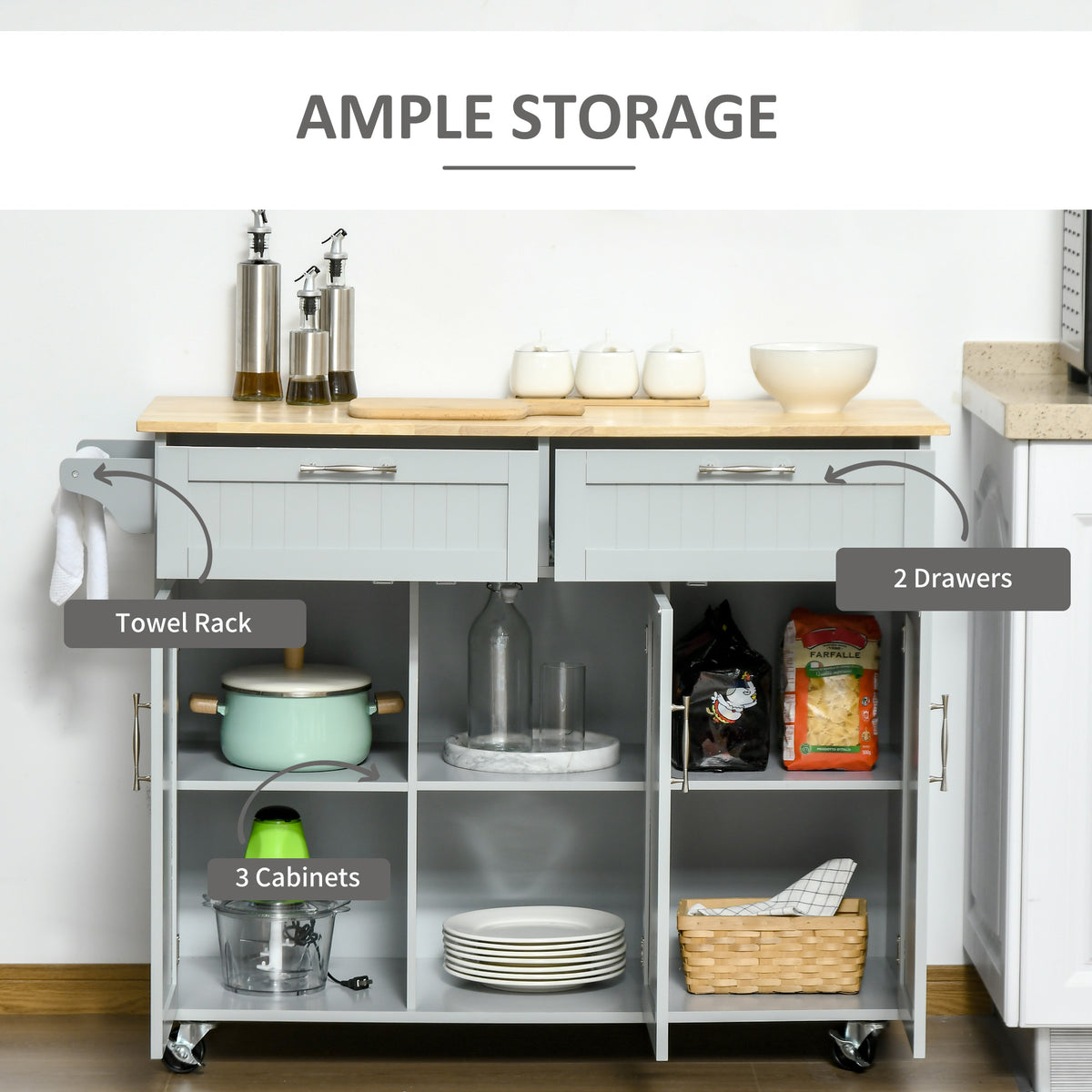 Kitchen Island with Storage and Solid Wood Top – 48"W x 36"H
