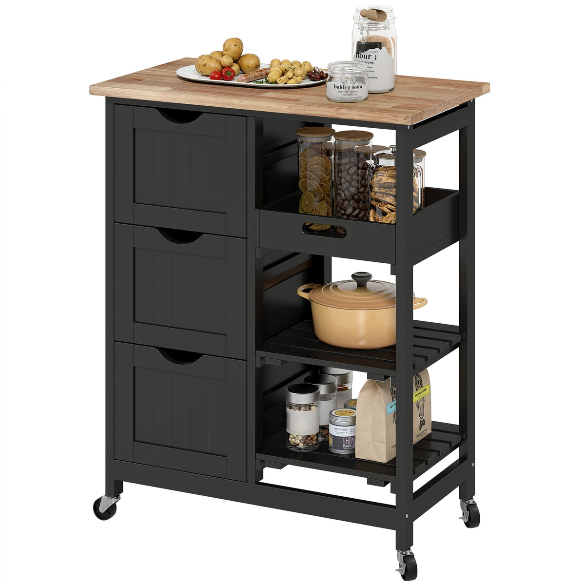 Rolling Kitchen Island Cart with Wood Top – 27"W x 34"H