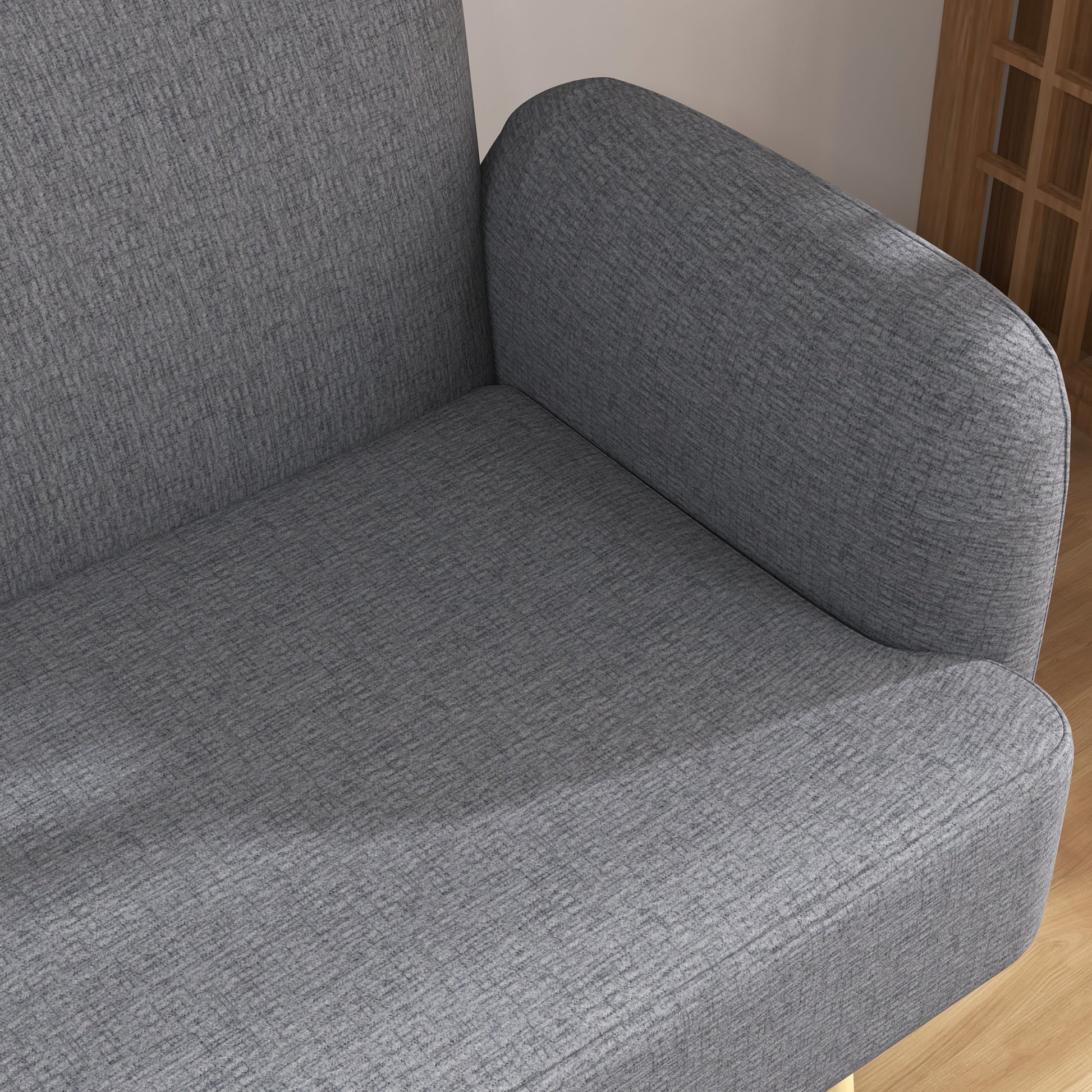 HOMCOM Grey Velvet 2-Seater Loveseat, Thick Padded Small Sofa with Wood Legs