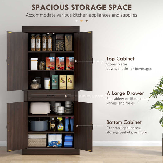 Freestanding Kitchen Pantry with 4 Doors and 2 Cabinets – 32"W x 71"H
