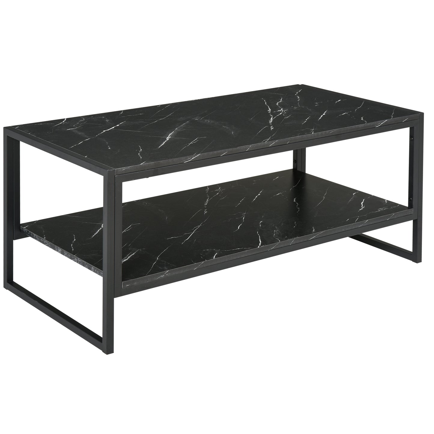 HOMCOM Modern Marble Texture Coffee Table with Storage Shelf for Living Room