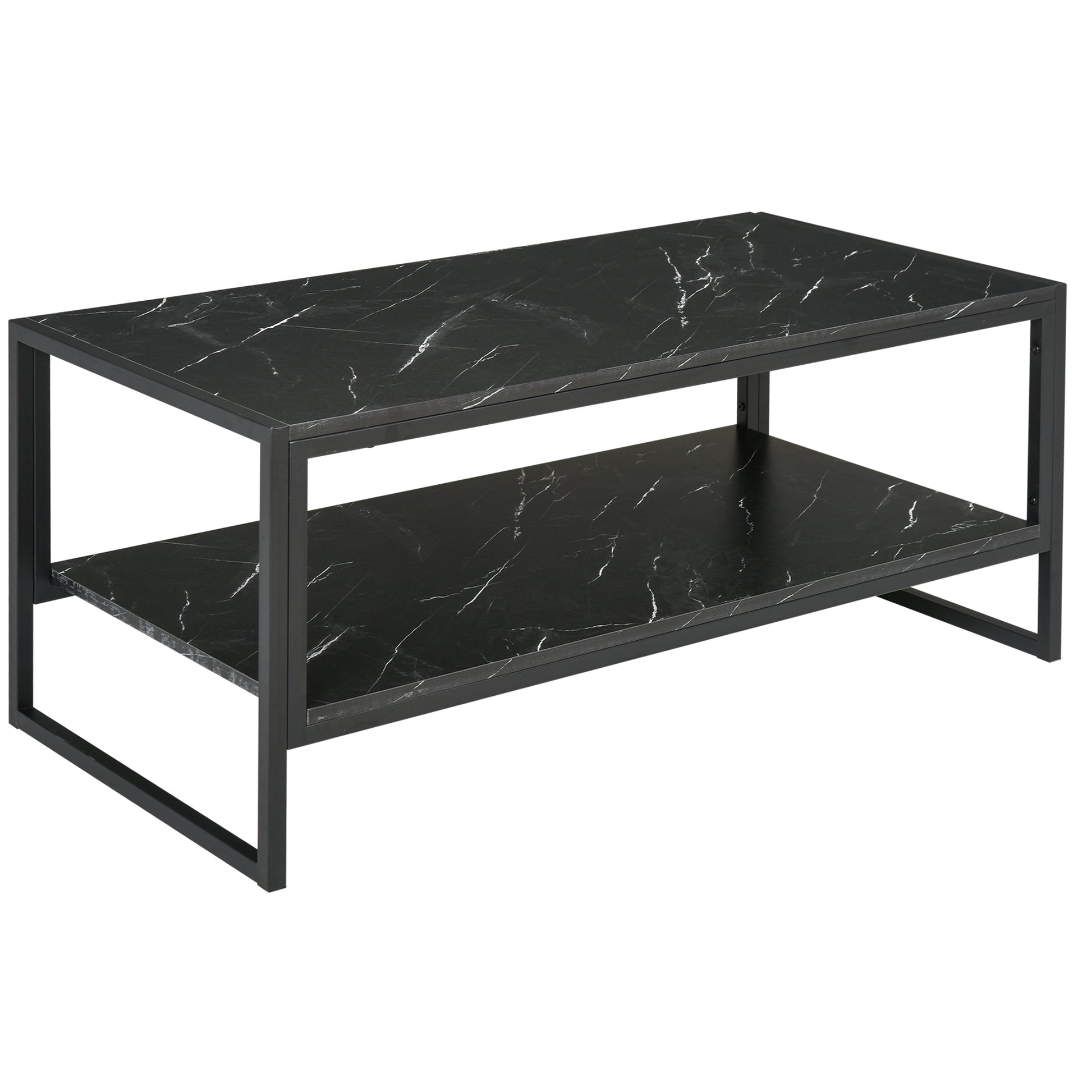 HOMCOM Modern Marble Texture Coffee Table with Storage Shelf for Living Room
