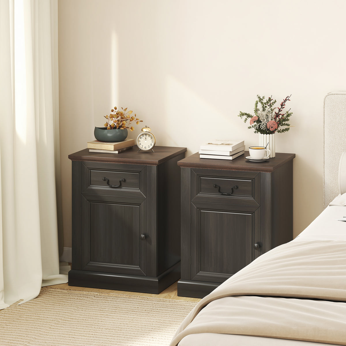 Nightstands with Drawer and Cabinet, Set of 2 – 18"W x 24"H