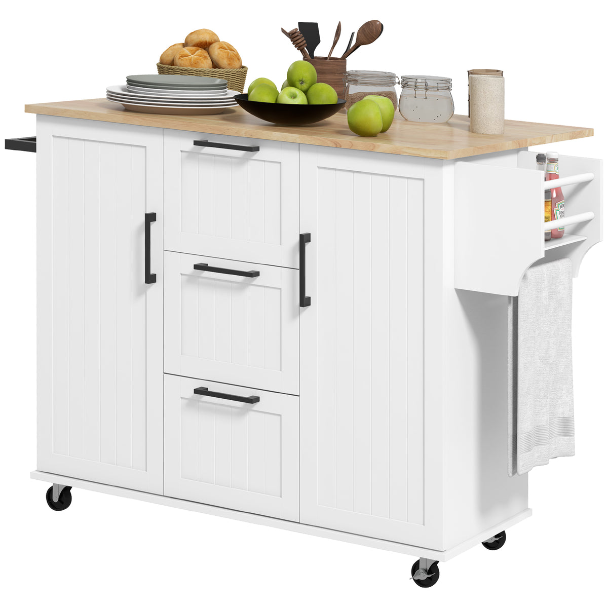 Rolling Kitchen Cart on Wheels with Drop Leaf – 52"W x 36"H