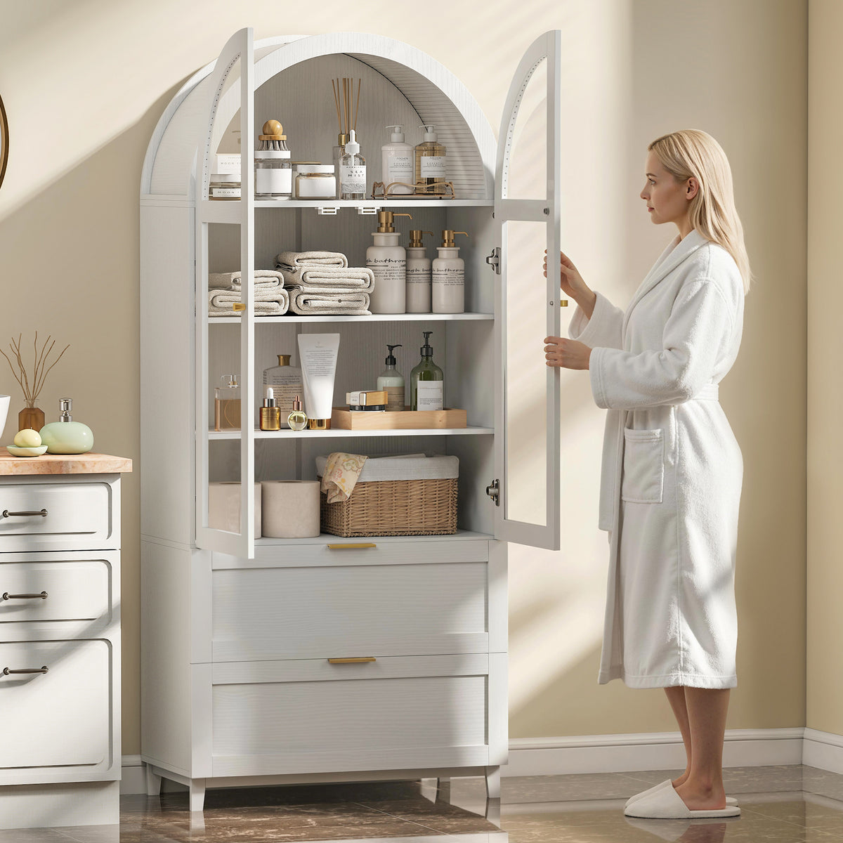 Farmhouse Kitchen Storage Cabinet with 2 Drawers – 31"W x 71"H