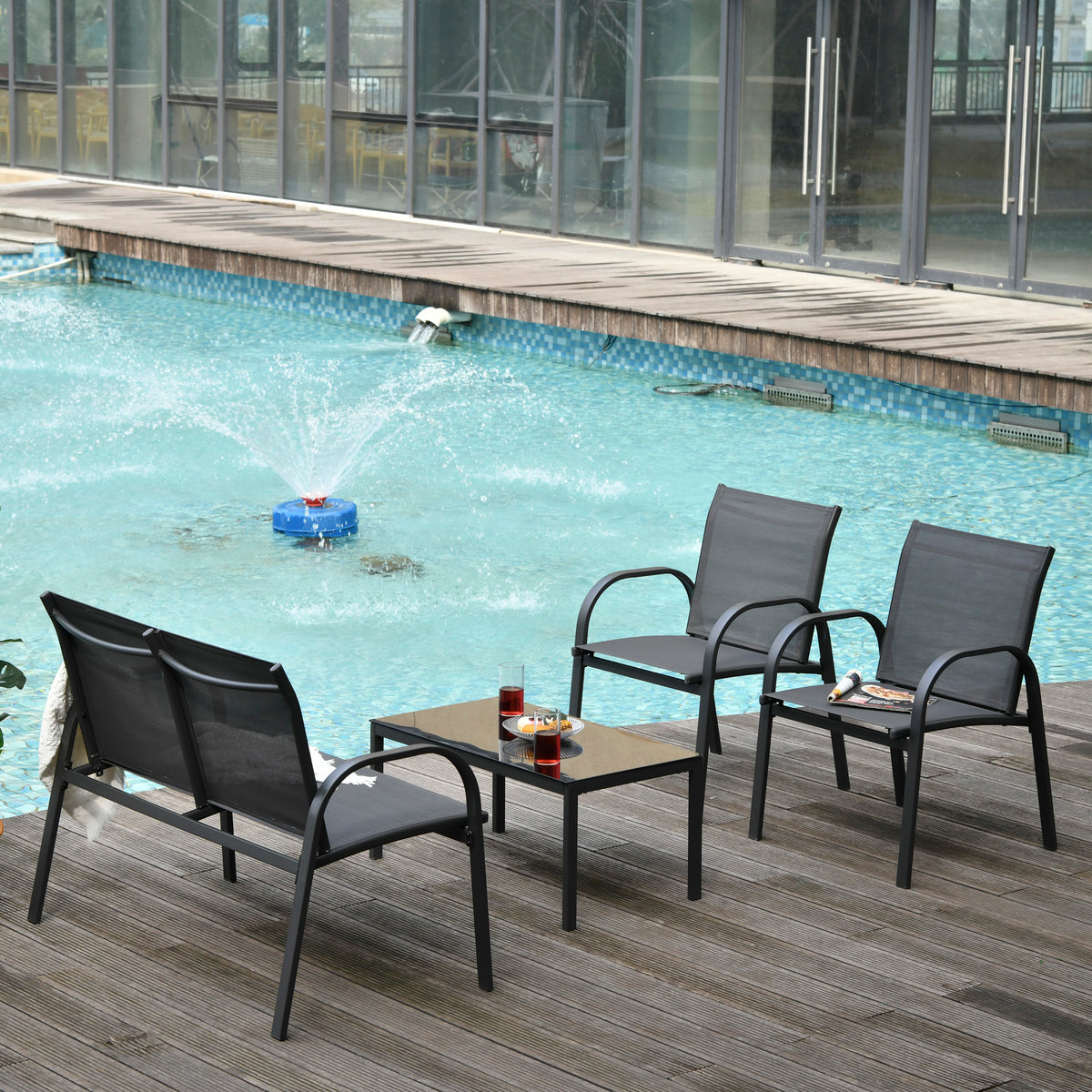 4-Piece Patio Furniture Set Garden Conversation Set with Loveseat, Single Chairs and Coffee Table for Backyard Poolside Balcony