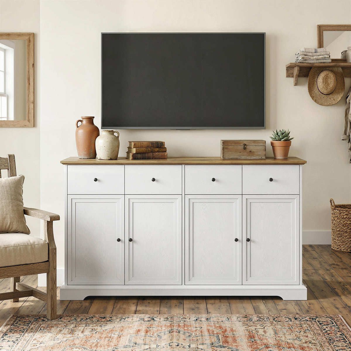 Farmhouse Kitchen Cabinet with Soft-Close Doors – 55"W x 31"H