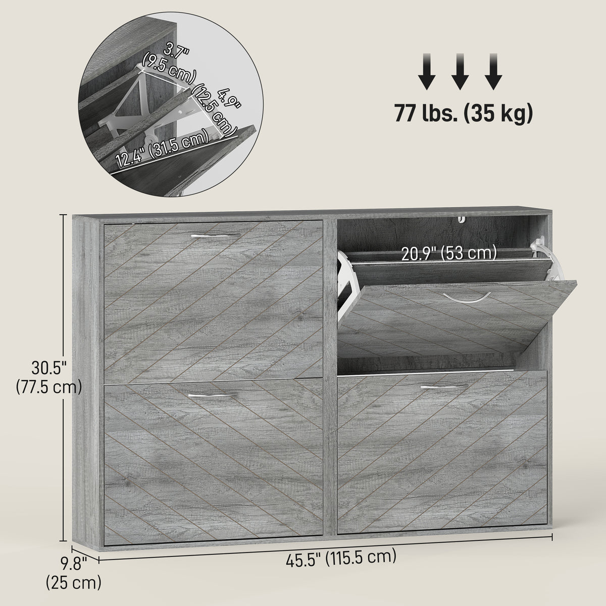 Shoe Storage Cabinet with 4 Flip Drawers – 46"W x 31"H
