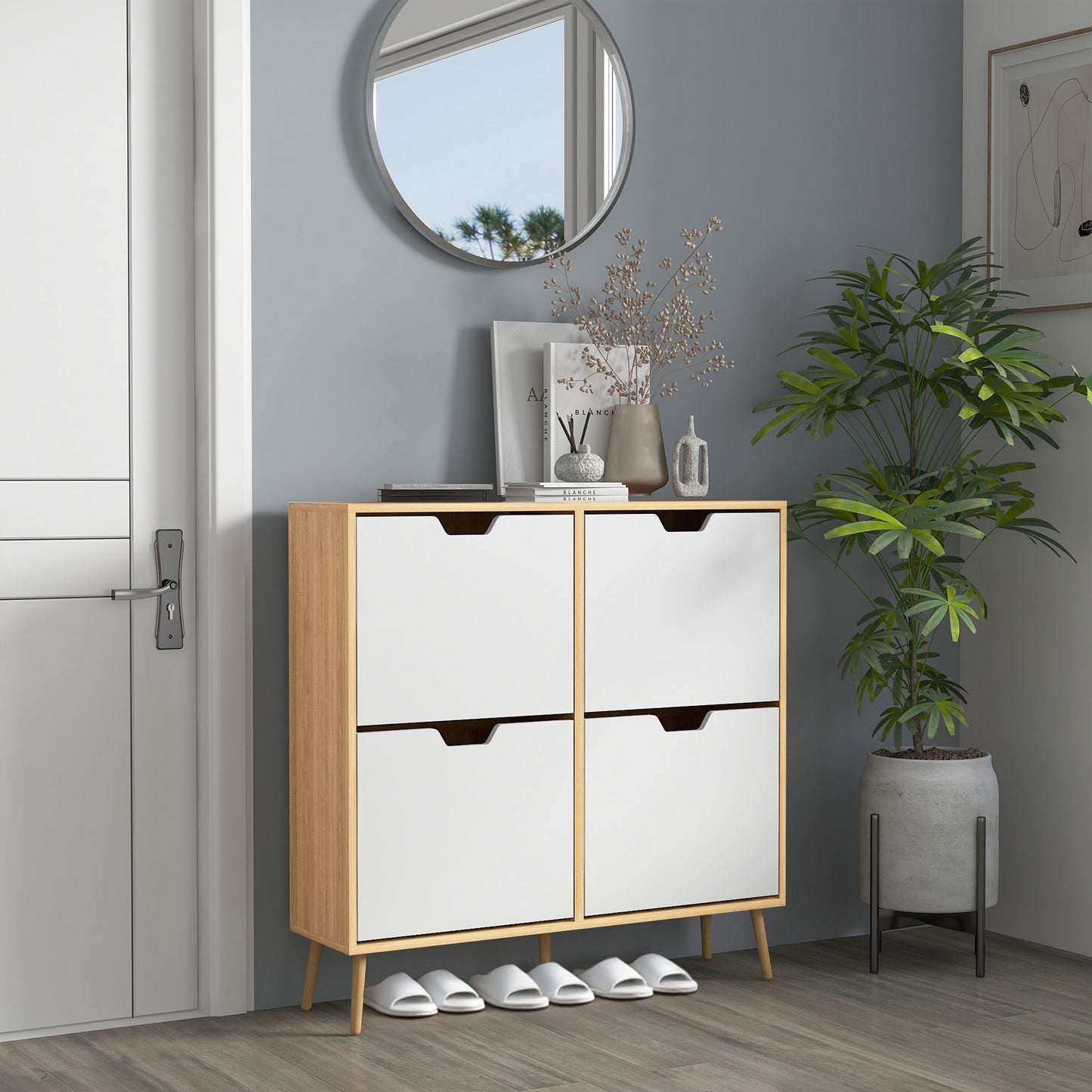 HOMCOM Modern Shoe Cabinet with 4 Flip Drawers, Adjustable Shelf, 16-Pair Storage