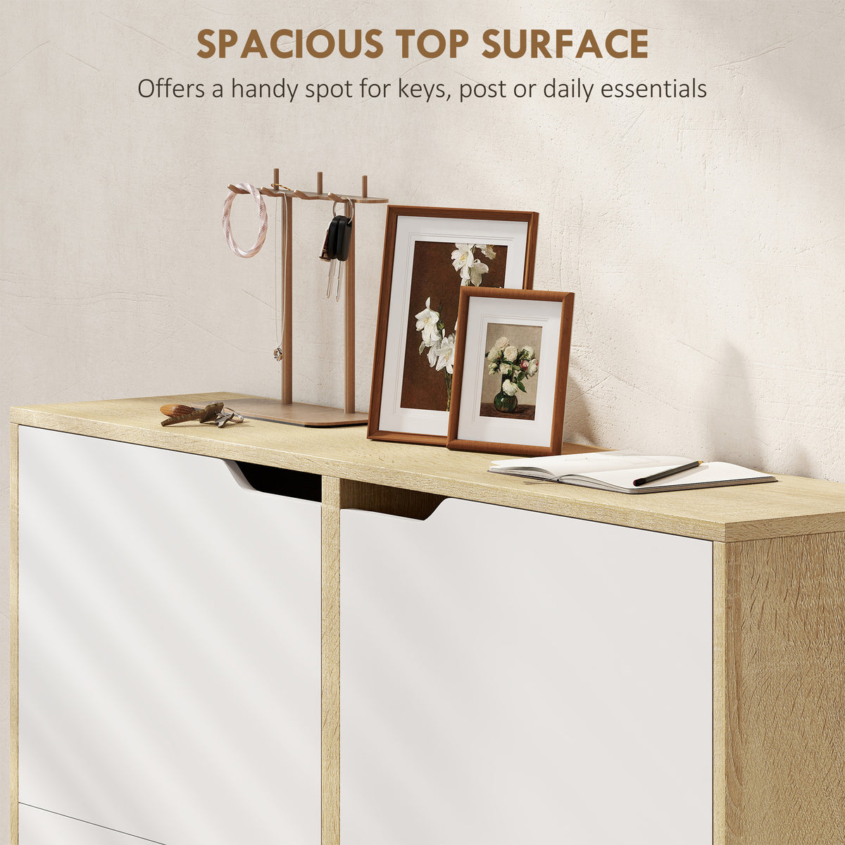 Narrow Shoe Cabinet with 4 Flip Drawers – 41"W x 34"H