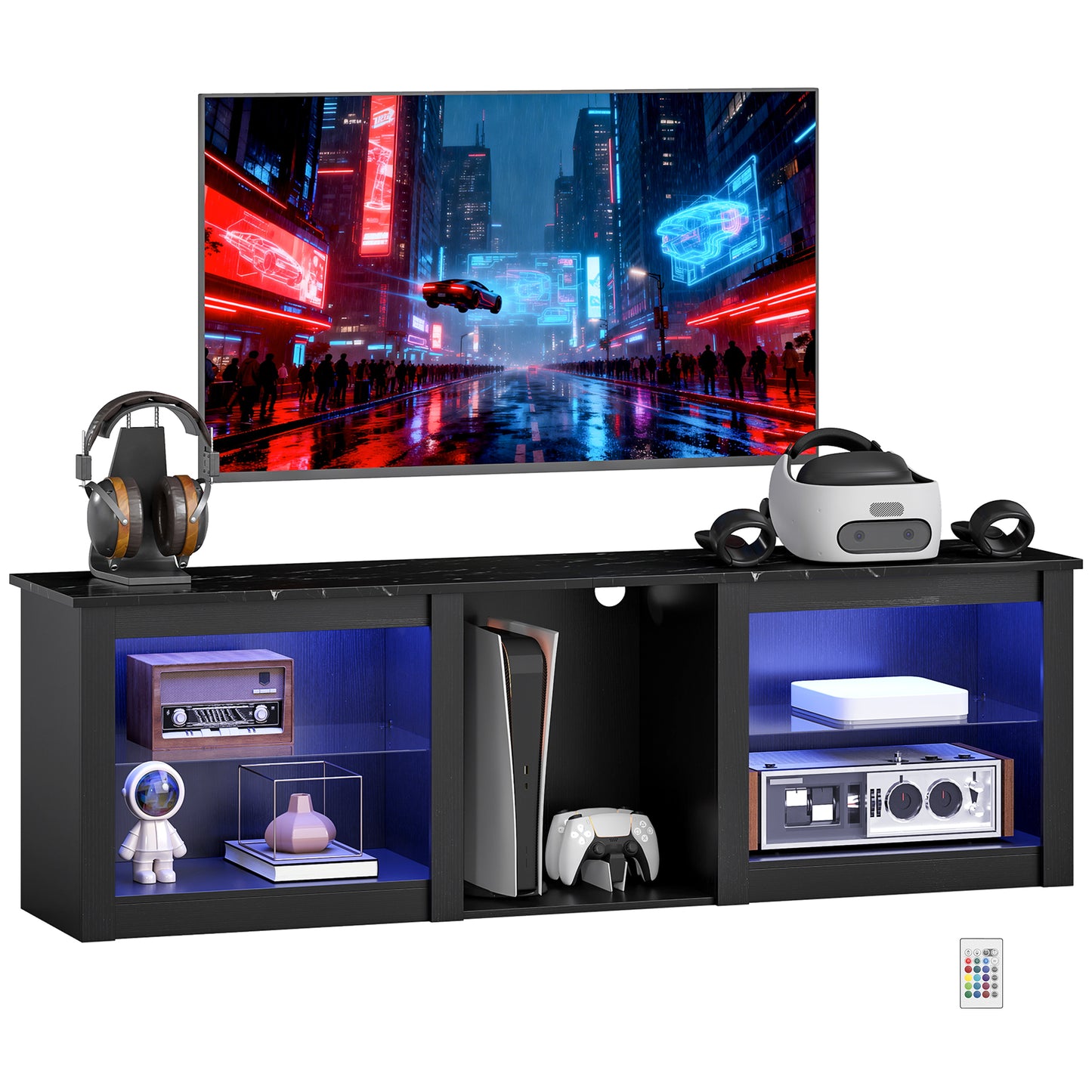 HOMCOM LED TV Stand Modern Entertainment Center Black