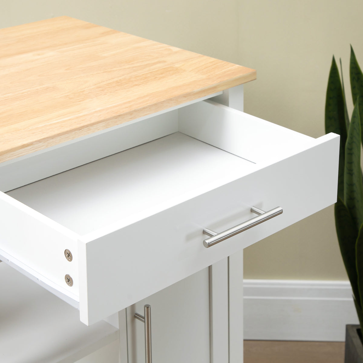 Compact Kitchen Cart on Wheels with Open Shelf & Storage Drawer – 27"W x 35"H