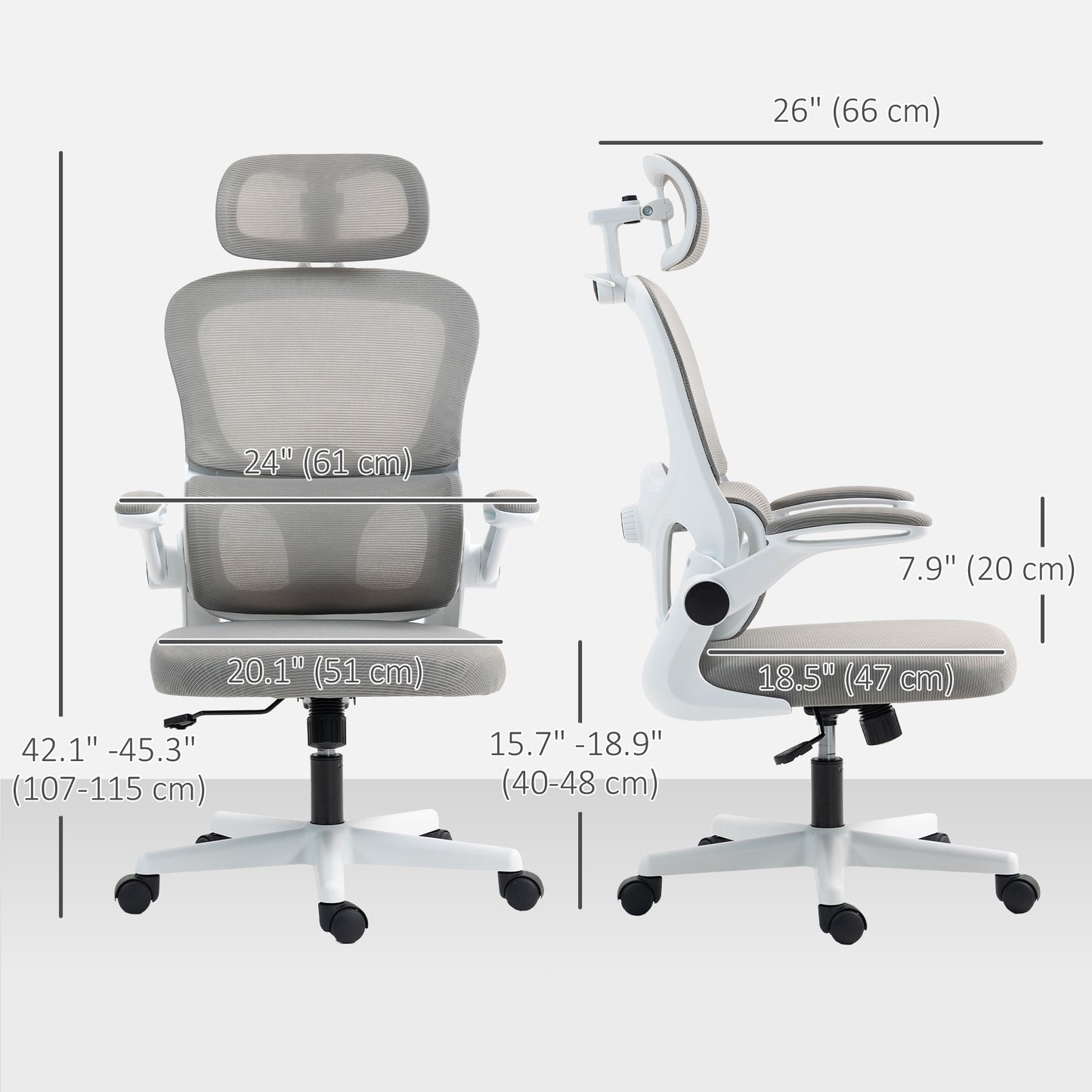 HOMCOM Ergonomic Mesh Office Chair: Flip-up Armrests, Rotatable Headrest, Lumbar Support