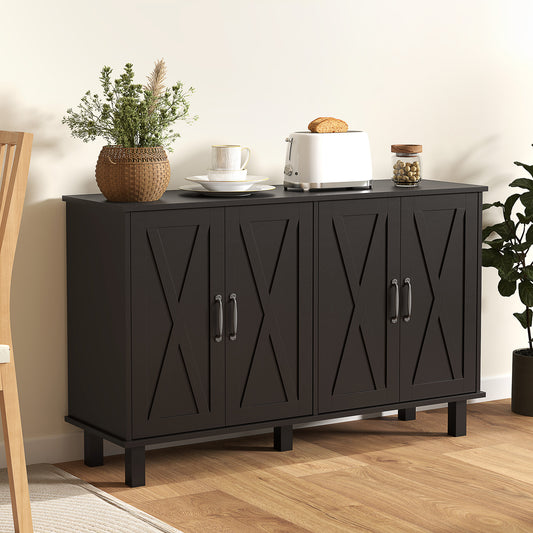 Kitchen Sideboard Cabinet with 4 Barn Doors and 2 Adjustable Shelves – 47"W x 30"H