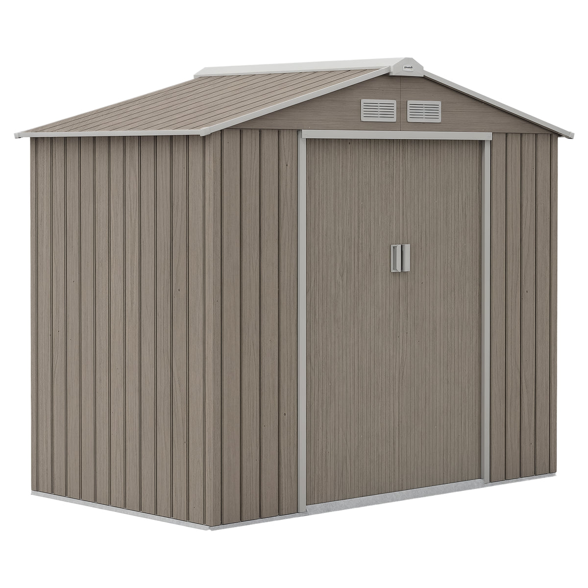 7'x 4'x 6' Garden Tool Shed Metal Storage Shed w/ Foundation Kit, Vents and Double Doors – Brown