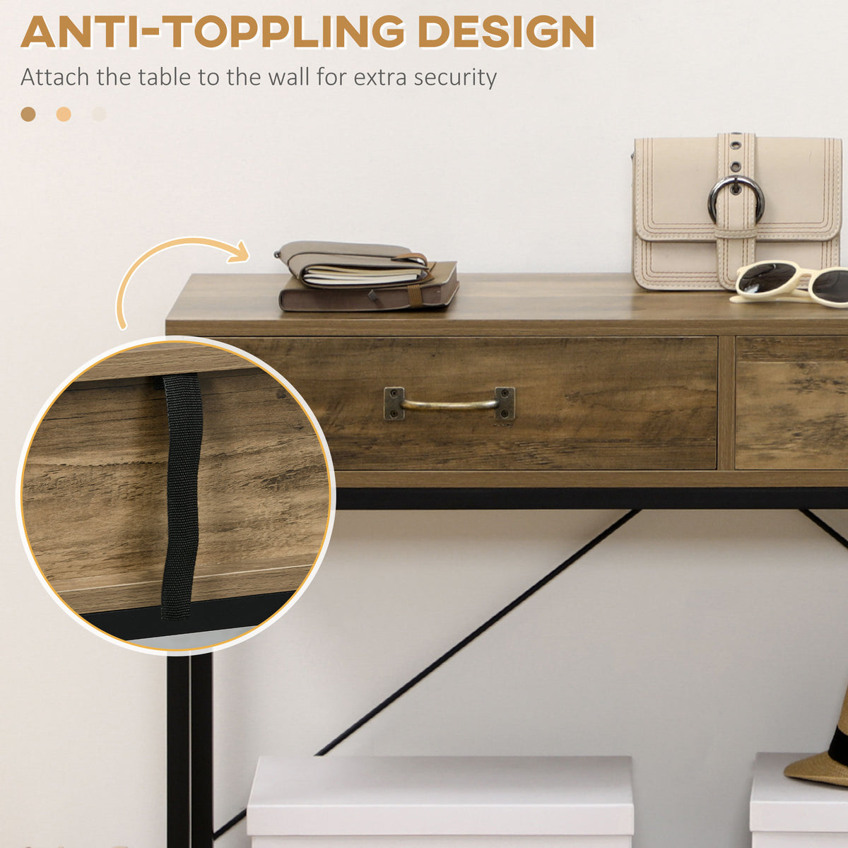 39" Vintage Console Table with Drawers & Storage Shelf