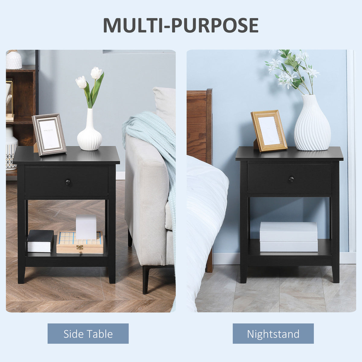 Nightstand with Drawer and Storage Shelf – 20"W x 24"H