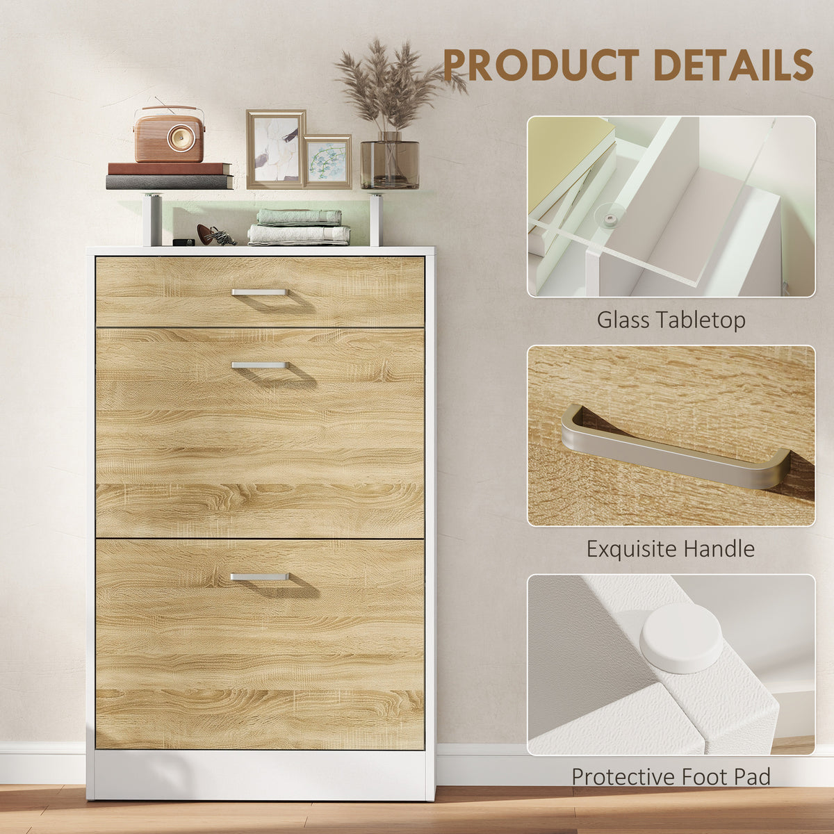 Slim Shoe Organizer Cabinet with 2 Flip Drawers – 24"W x 42"H