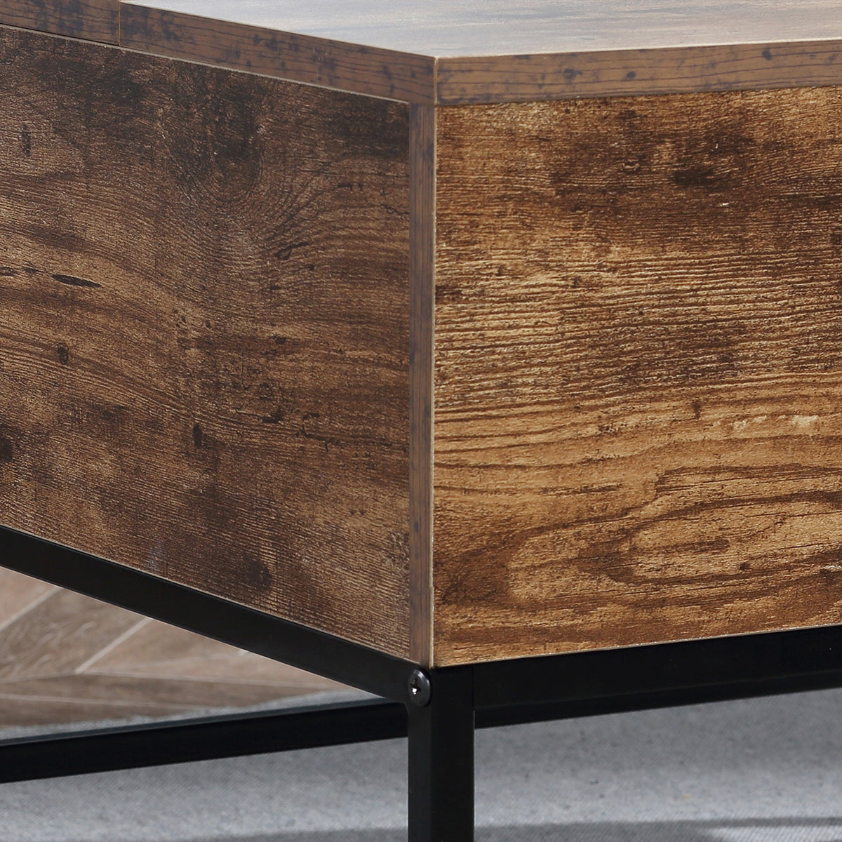 Lift-Top Coffee Table with Hidden Storage and Steel Legs, Rustic Brown