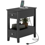 HOMCOM Modern Narrow Side Table with Charging Station USB Ports Storage Drawers
