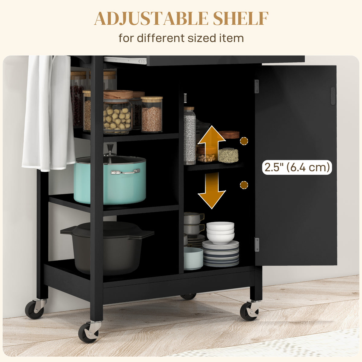 Modern Rolling Kitchen Island Cart with Drawer – 26"W x 34"H
