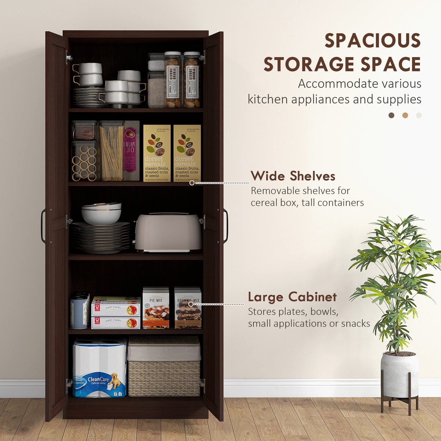 HOMCOM 63" 5-Tier Kitchen Pantry Cabinet Dark Brown
