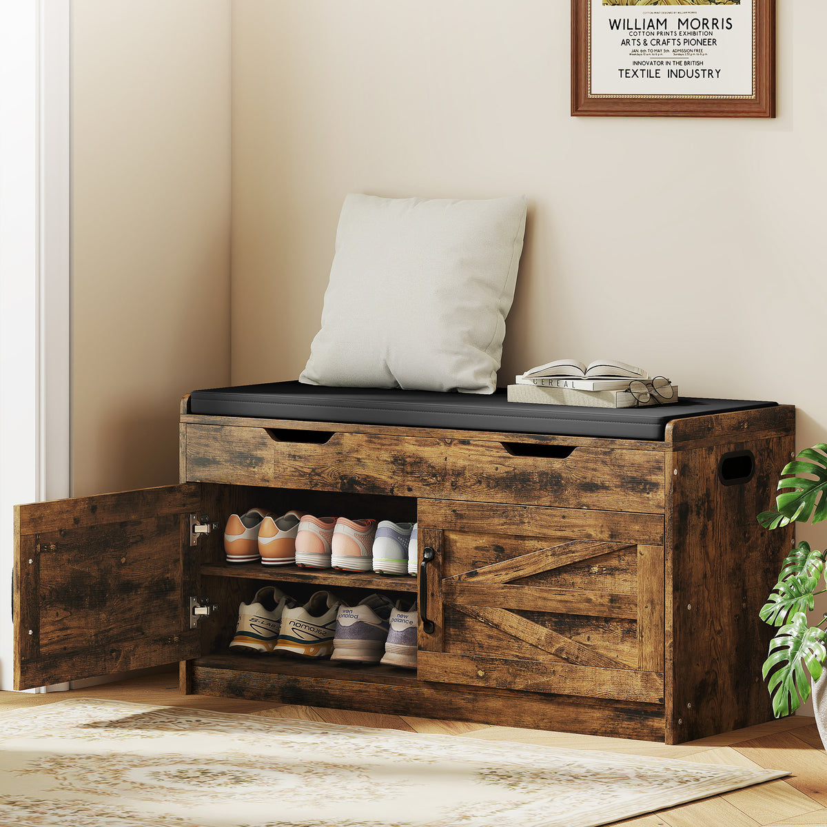 Entryway Shoe Storage Bench with 2-Tier Cabinet – 39"W x 20"H