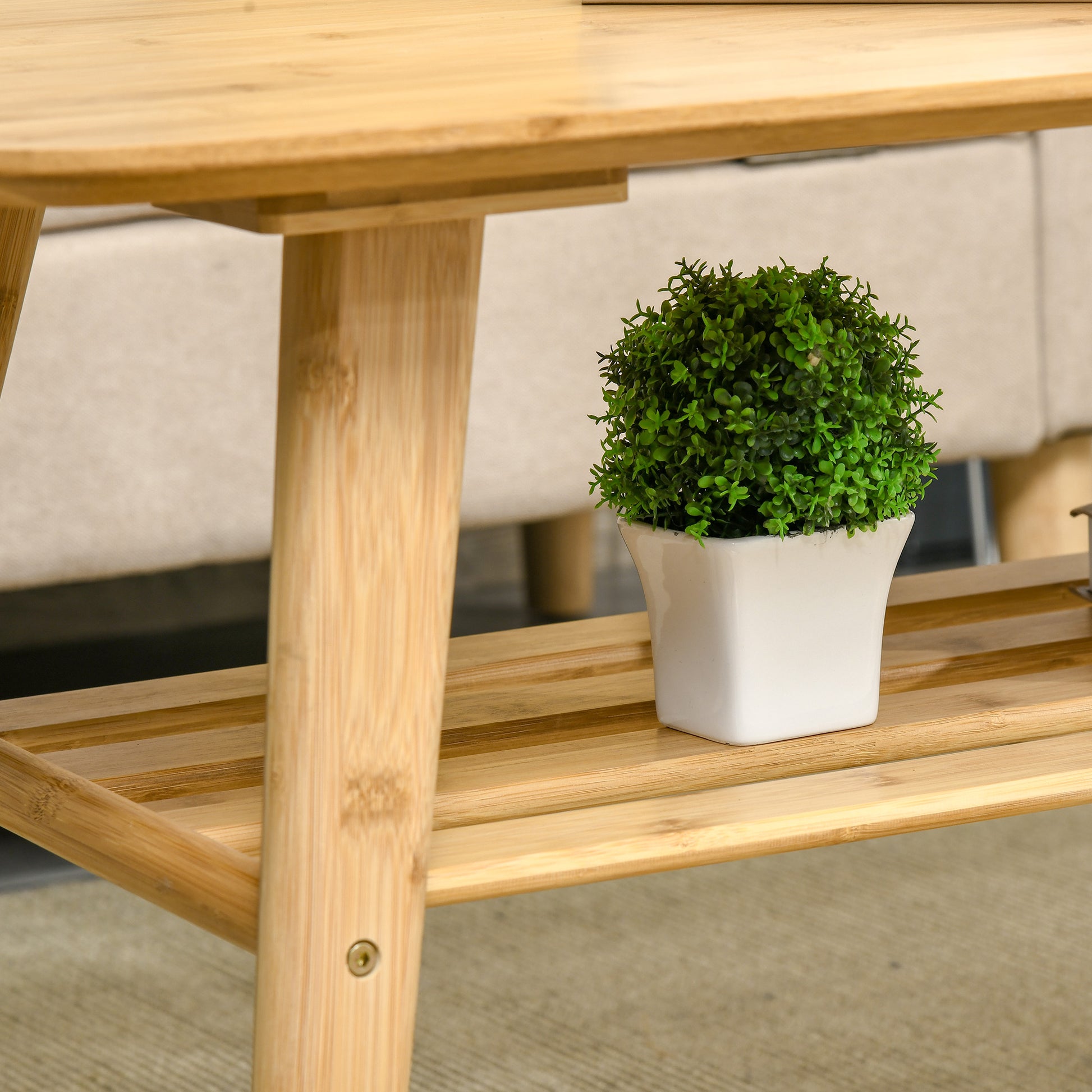 HOMCOM 2-Tier Bamboo Coffee Table with Storage Shelf, Wood Grain Design
