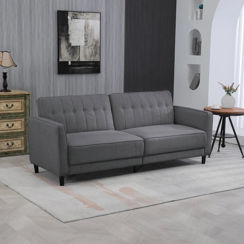Button Tufted Fabric Couch Bed with Adjustable Back for Living Room
