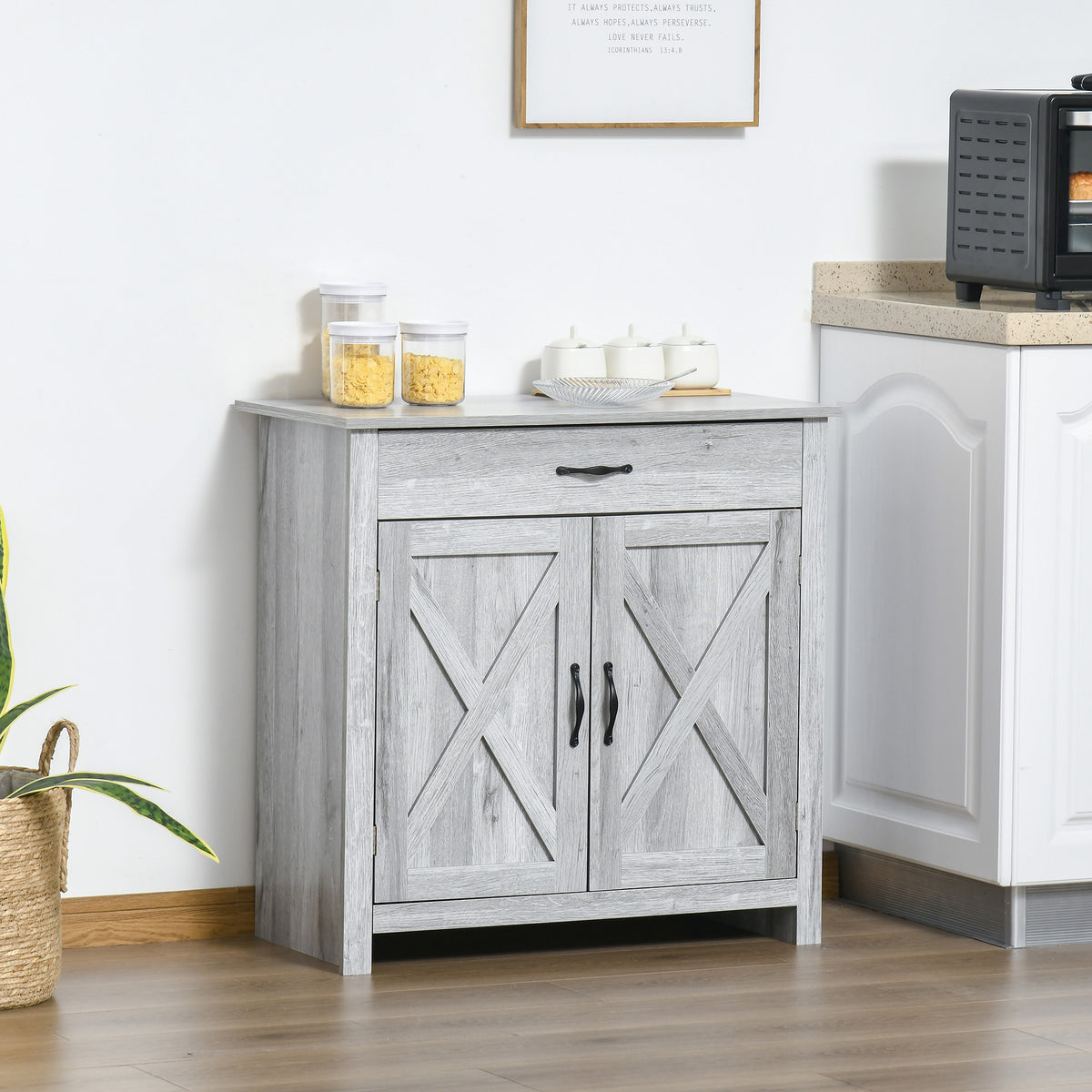 Farmhouse Sideboard Buffet Cabinet with Barn Doors – 32"W x 32"H