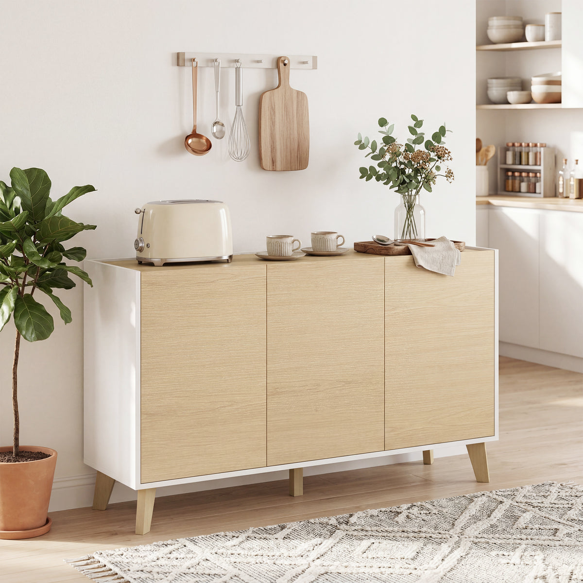 Modern Kitchen Storage Cabinet with 6 Compartments – 47"W x 29"H