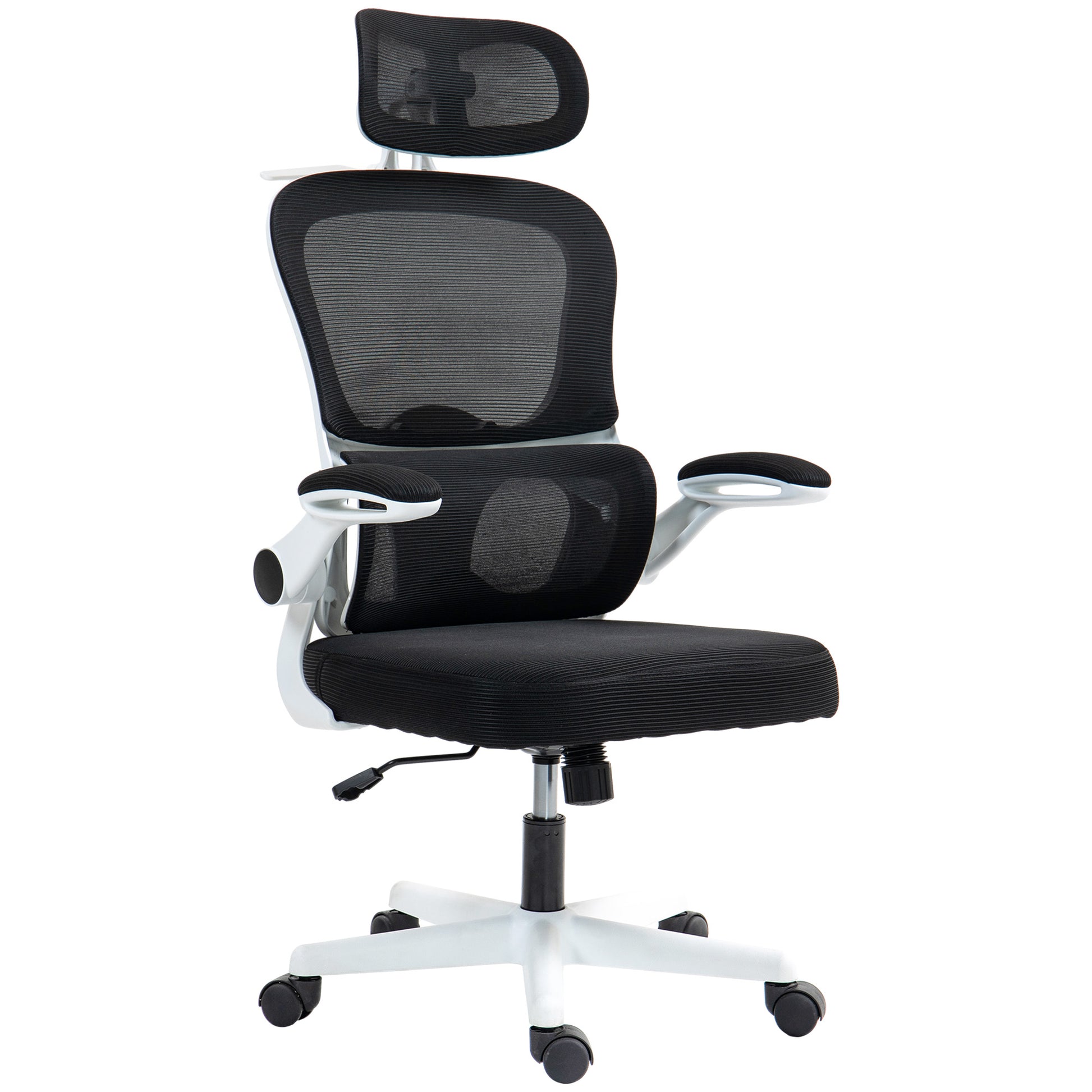 HOMCOM Ergonomic Mesh Office Chair with Flip-up Armrests, Adjustable Lumbar Support, Black