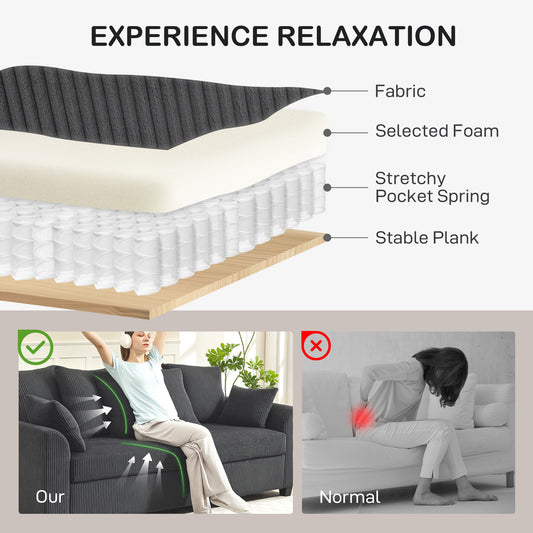 Corduroy 3-Seater Sofa with Curved Arms & 8 Pillows
