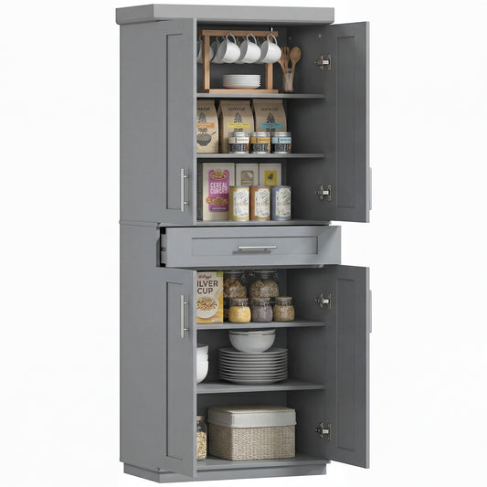 72" Freestanding Storage Cabinet With 4 Doors Grey