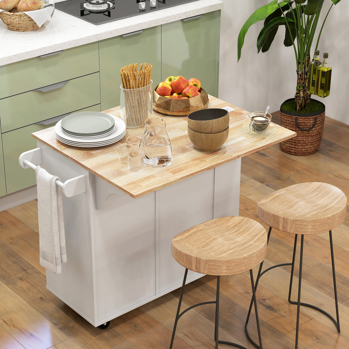 Kitchen Island with Power Outlet and Drop Leaf – 40"W x 33"H